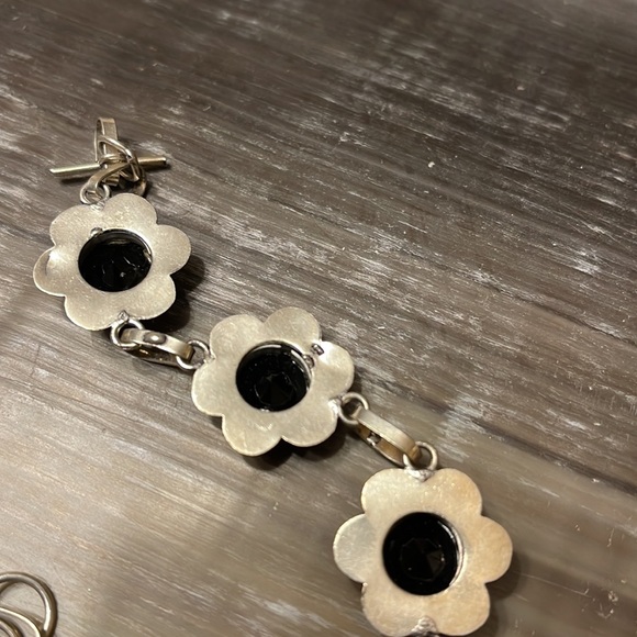 Vintage Stainless 925 Silver Plated Onyx Crystal Bracelet 925 Onyx  Bracelet - Picture 7 of 8